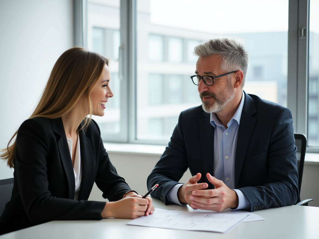 Initial consultation meeting with financial consultant in a modern office